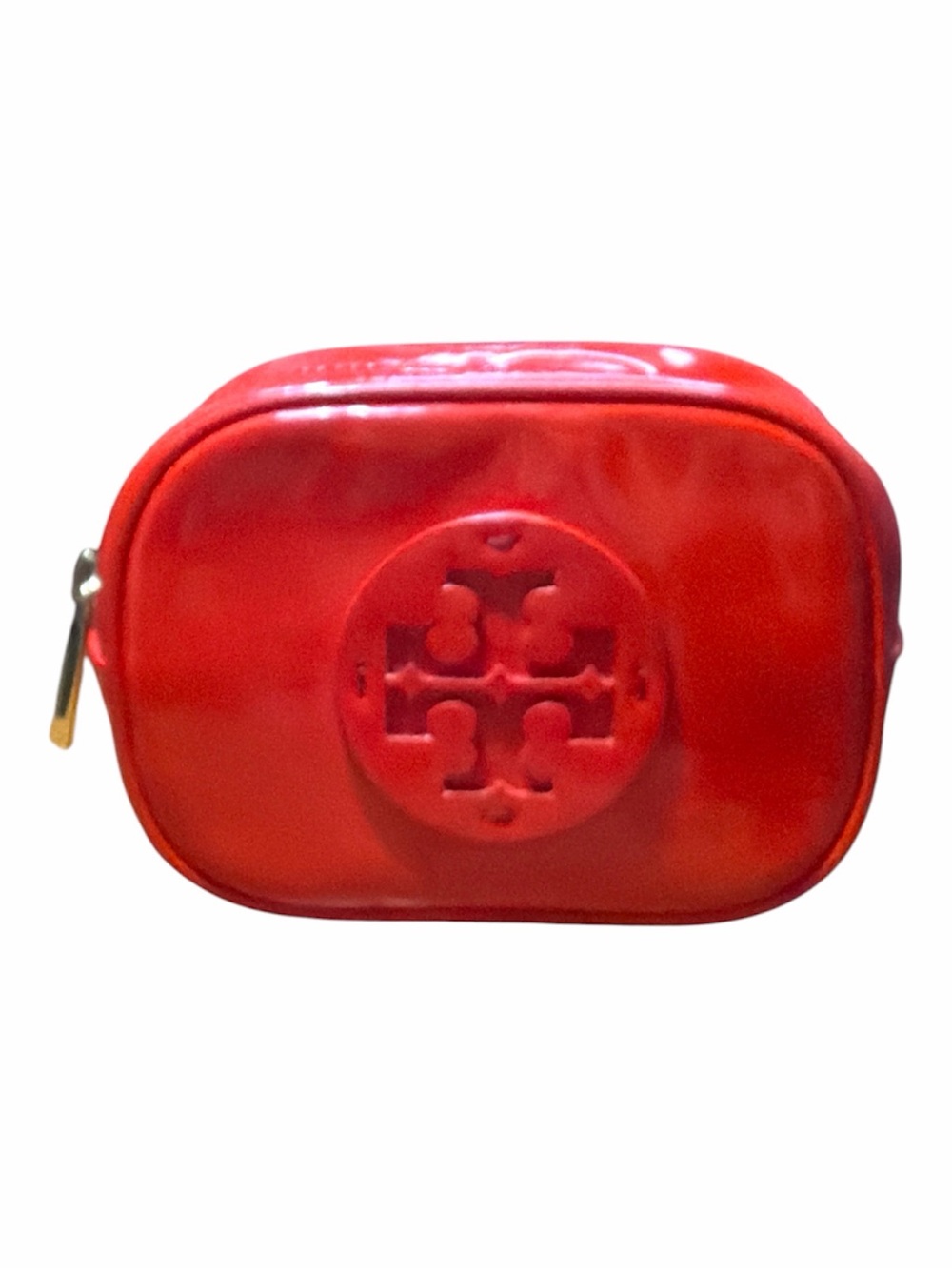 Tory Burch Red Patent Logo Zip Cosmetic Pouch